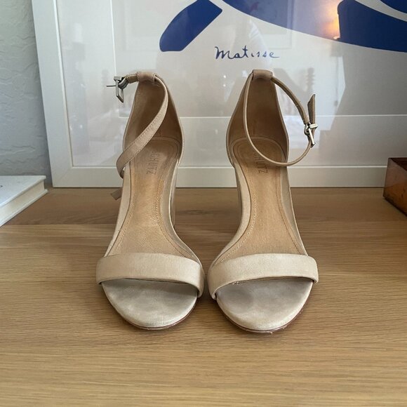 Schutz Jenny Lee Nude Suede Block Heel Sandal, Size 8 - Picture 2 of 5